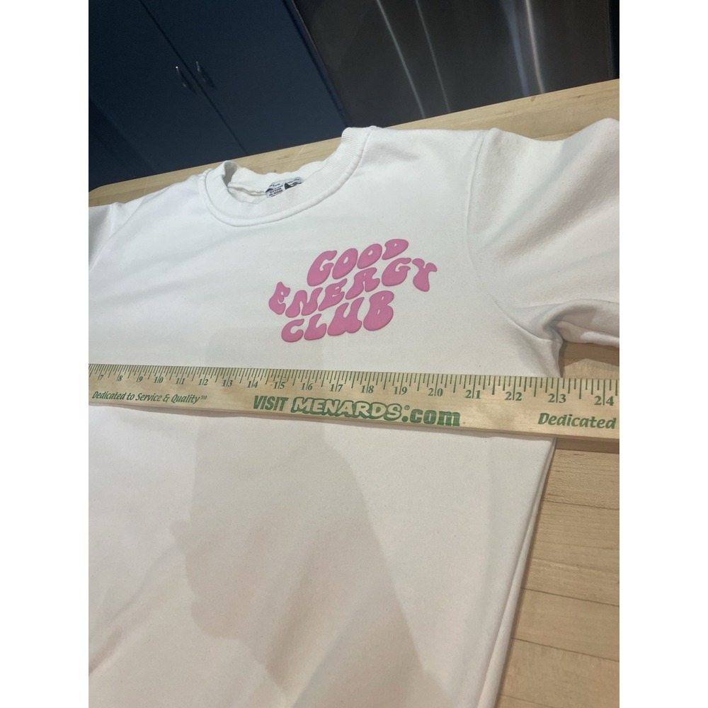 Better Together Good Energy Club White Sweatshirt Pink Lettering M - Picture 5 of 7
